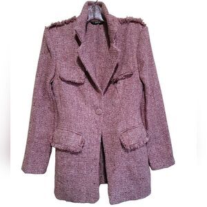 Shein Pink Tweed Fringe Jacket Sz Xsmall